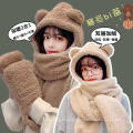 Bärenhut Winter All-Matching Korean Cute Plüschschal einteiliger Hut dreiteiliger Anzug